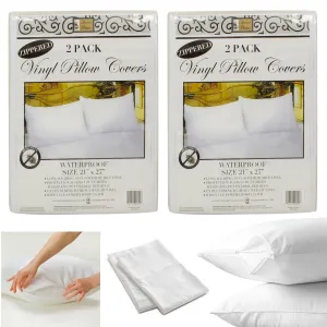 4 Pc Standard Pillow Case Zippered Cover Soft Vinyl Water Resistant White 27"