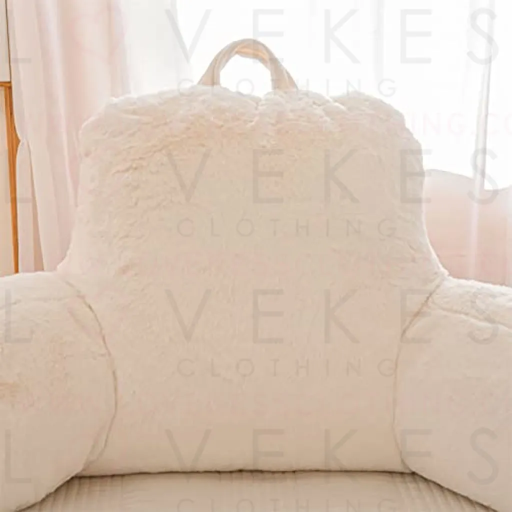 A Nice Night Faux Fur Reading Pillow Bed Wedge Large Adult Children Backrest with Arms Back Support for Sitting Up in Bed / Couch for Bedrest,Ivory
