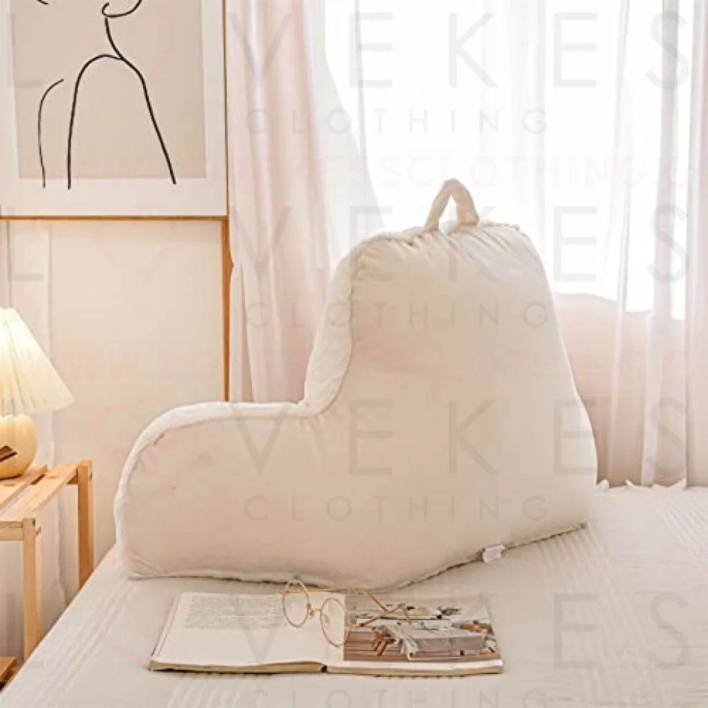 A Nice Night Faux Fur Reading Pillow Bed Wedge Large Adult Children Backrest with Arms Back Support for Sitting Up in Bed / Couch for Bedrest,Ivory