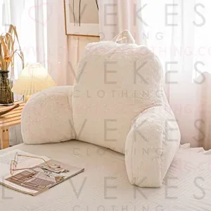 A Nice Night Faux Fur Reading Pillow Bed Wedge Large Adult Children Backrest with Arms Back Support for Sitting Up in Bed / Couch for Bedrest,Ivory