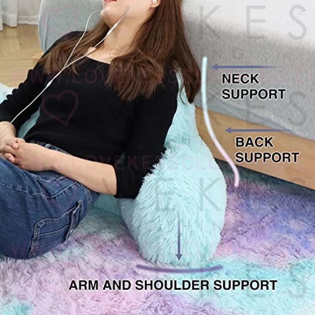A Nice Night Faux Fur Reading Pillow Bed Wedge Large Adult Children Backrest with Arms Back Support for Sitting Up in Bed / Couch for Bedrest,Ivory