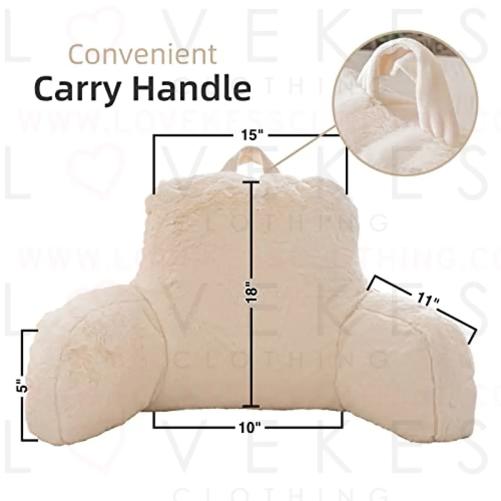 A Nice Night Faux Fur Reading Pillow Bed Wedge Large Adult Children Backrest with Arms Back Support for Sitting Up in Bed / Couch for Bedrest,Ivory