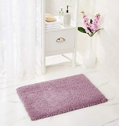 Amazon Brand - Solimo Premium Anti-Slip Microfibre Bathmat - 60cm x 40cm, Dusty Lilac, Pack of 2