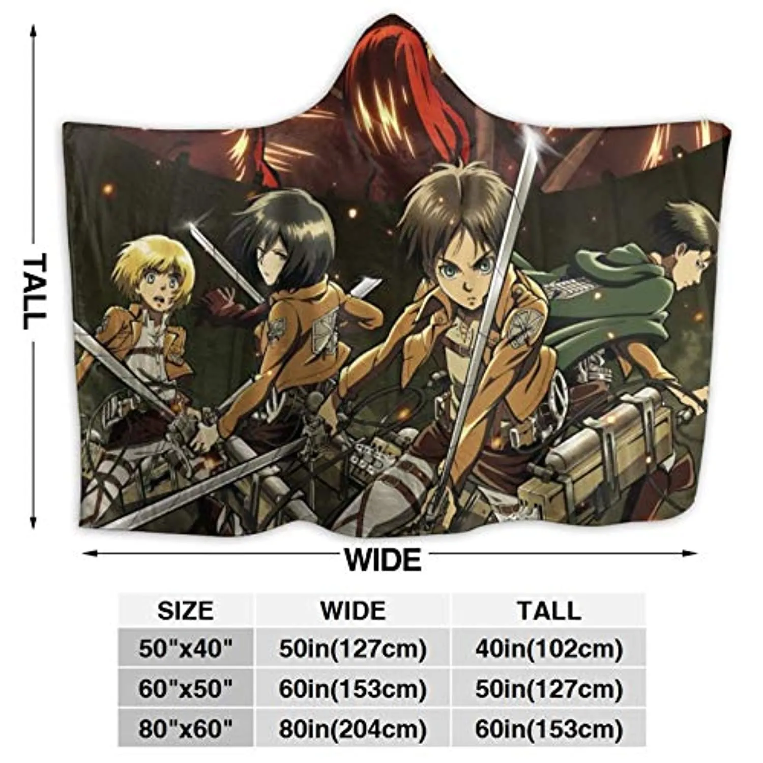 Anime Attack On Titan Fleece Flannel Hooded Blanket - Warm Throw Winter Blanket