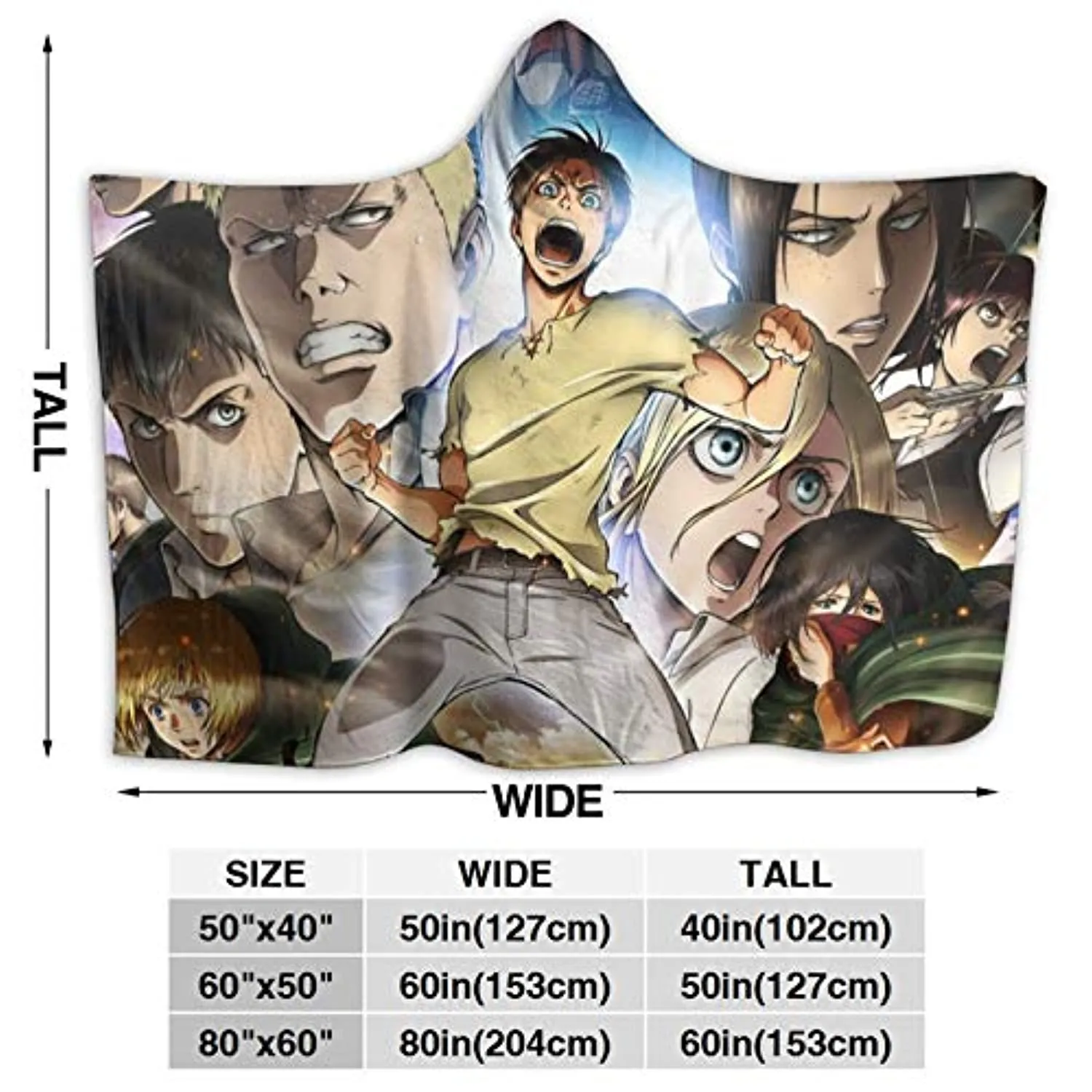Anime Attack On Titan Fleece Flannel Hooded Blankets - Sofa Nap Travel Blanket