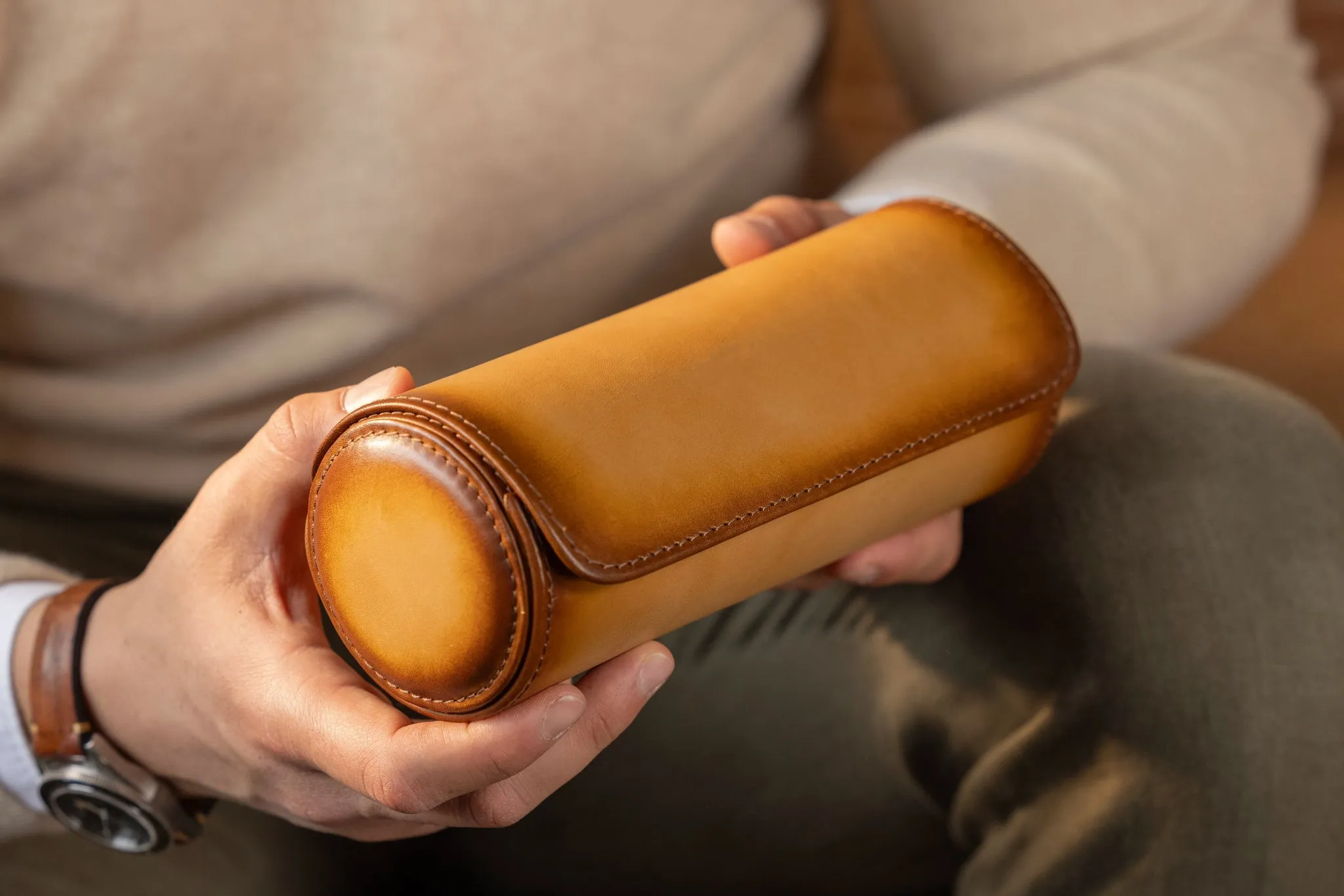 Aras Watch Roll -  Honey Brown For 3 Watches