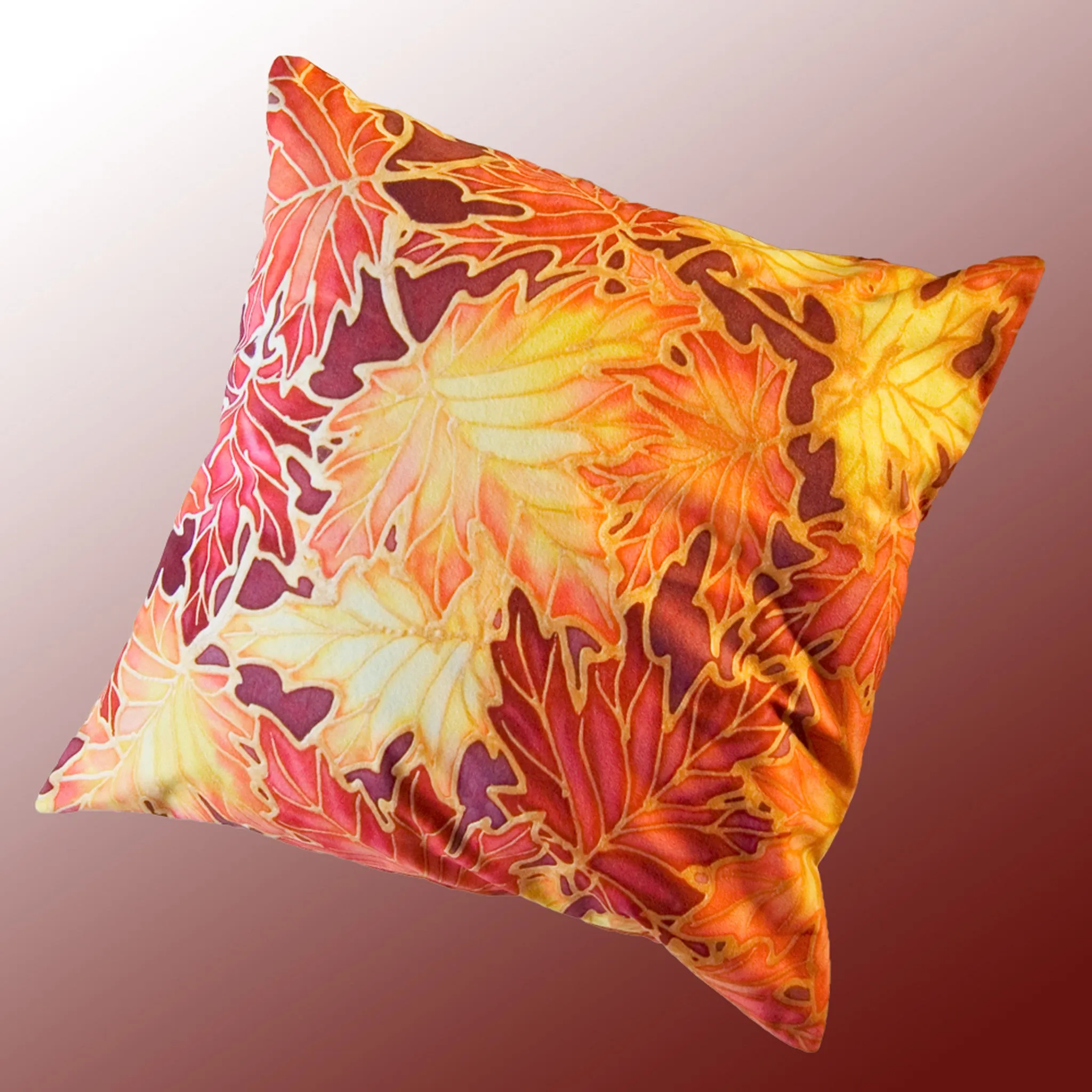 Autumnal Leaves Cushion Set - Reds Yellow Velvet Cushions - Four Leaves Designs by Meikie