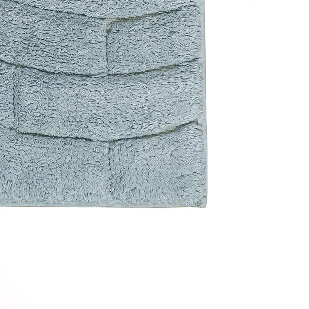 Comfortable Feel With Bathroom Stylish Look  This Block Designed Cotton Bath Rug 24" X 40" Light Blue