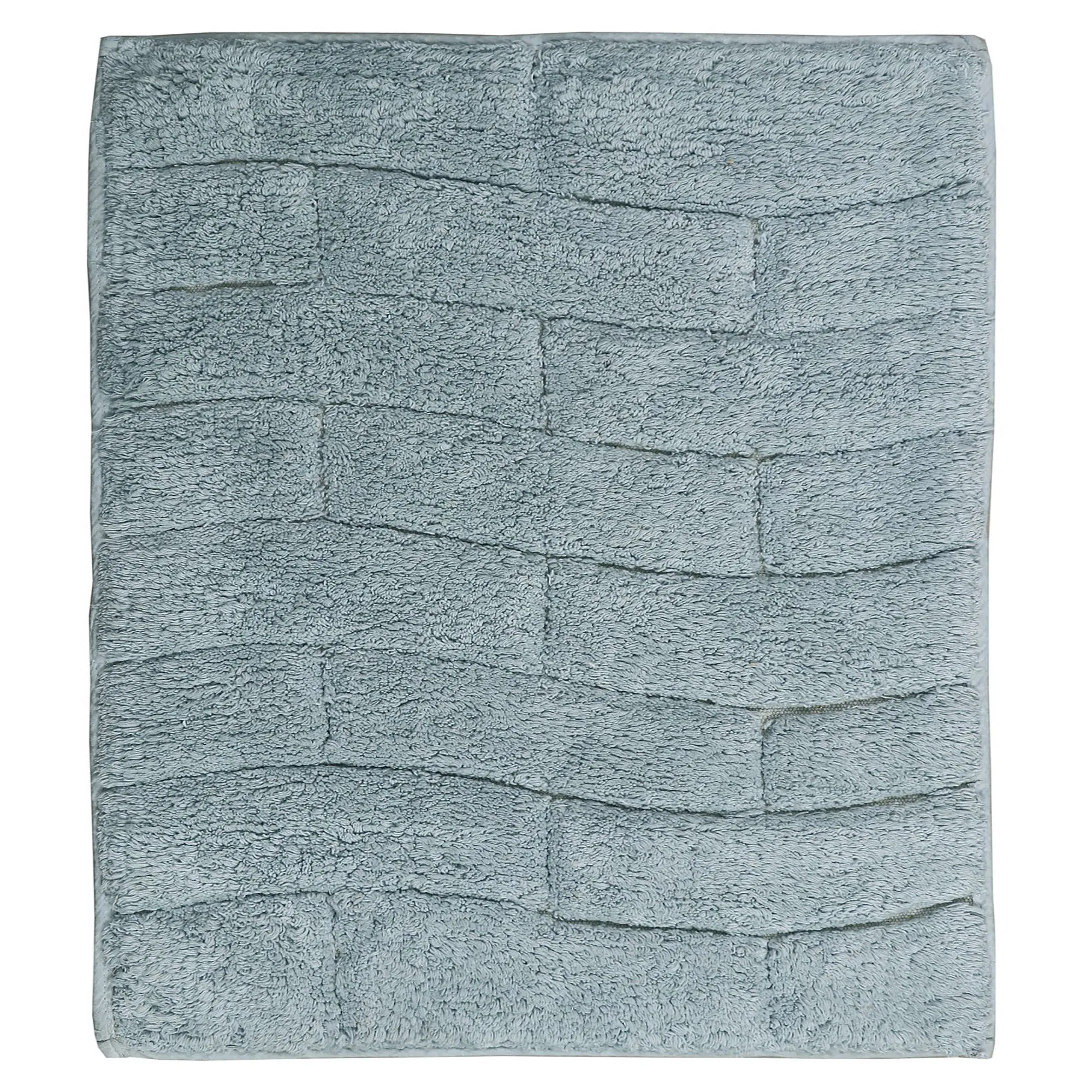 Comfortable Feel With Bathroom Stylish Look  This Block Designed Cotton Bath Rug 24" X 40" Light Blue