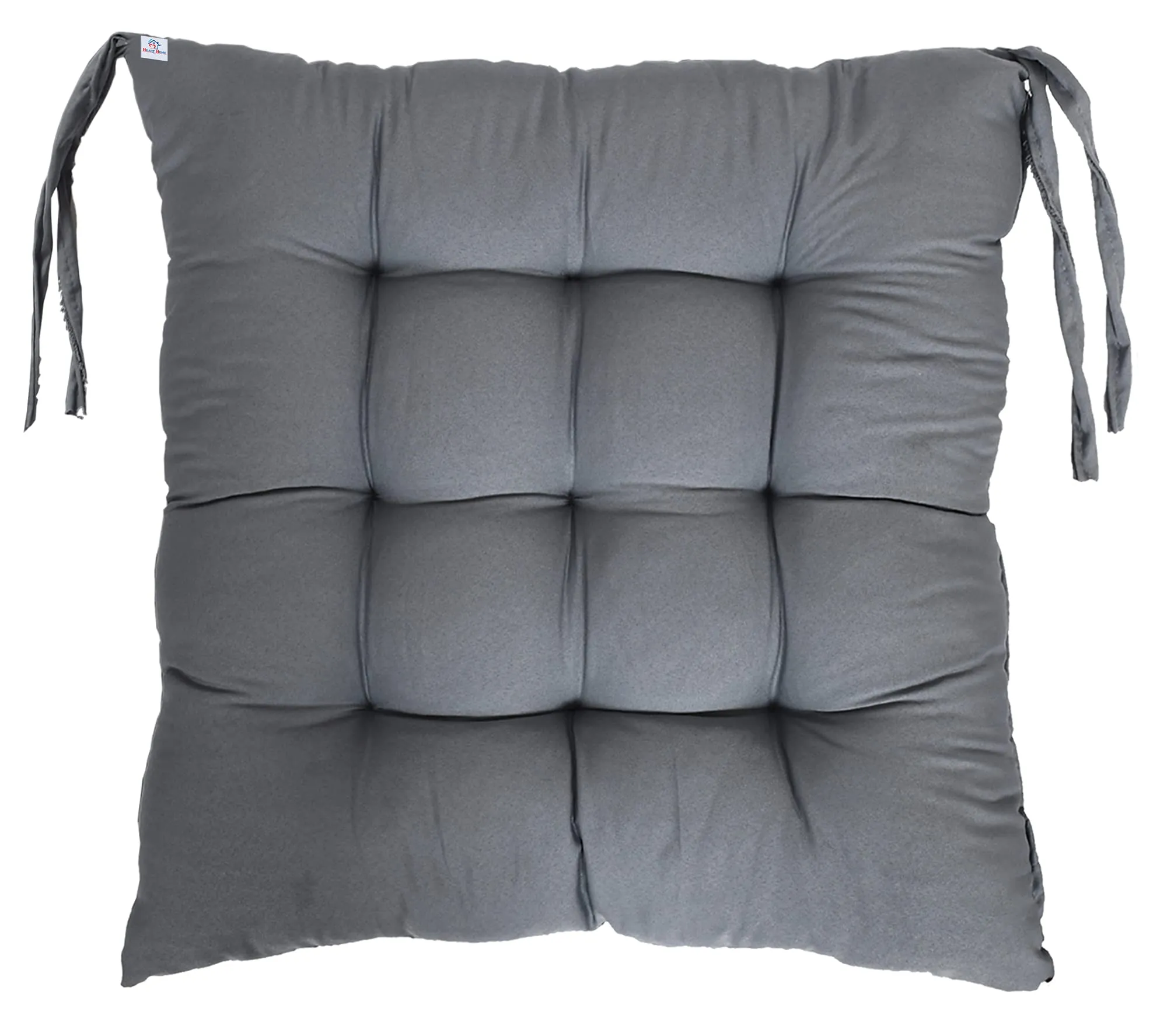 Heart Home Microfiber Square Chair Pad Seat Cushion for Car Pad, Office Chair, Indoor/Outdoor, Dining Living Room, Kitchen with Ties, 18 * 18 Inch (Grey), Standard (HS_37_HEARTH020816)
