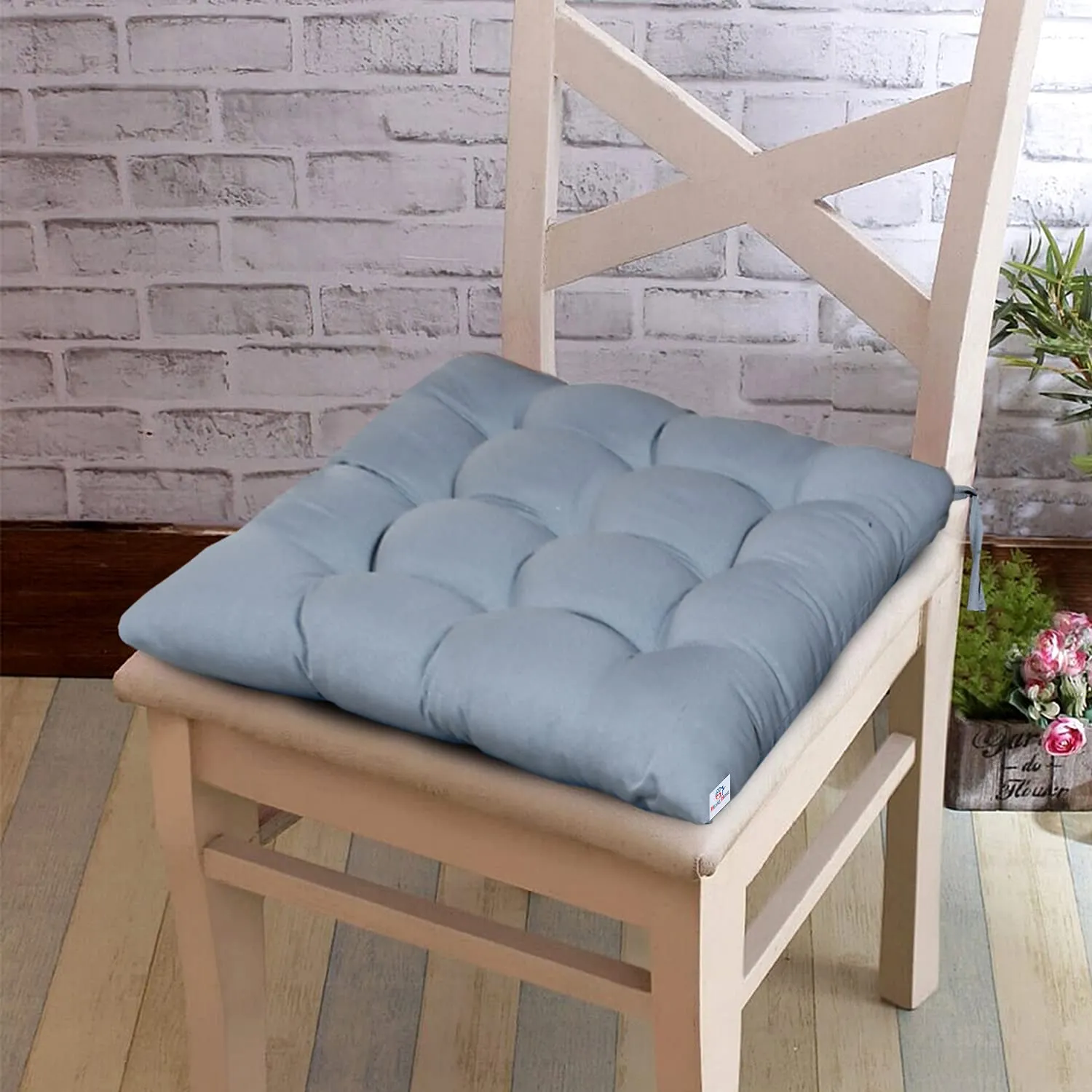 Heart Home Microfiber Square Chair Pad Seat Cushion for Car Pad, Office Chair, Indoor/Outdoor, Dining Living Room, Kitchen with Ties, 18 * 18 Inch (Grey), Standard (HS_37_HEARTH020816)