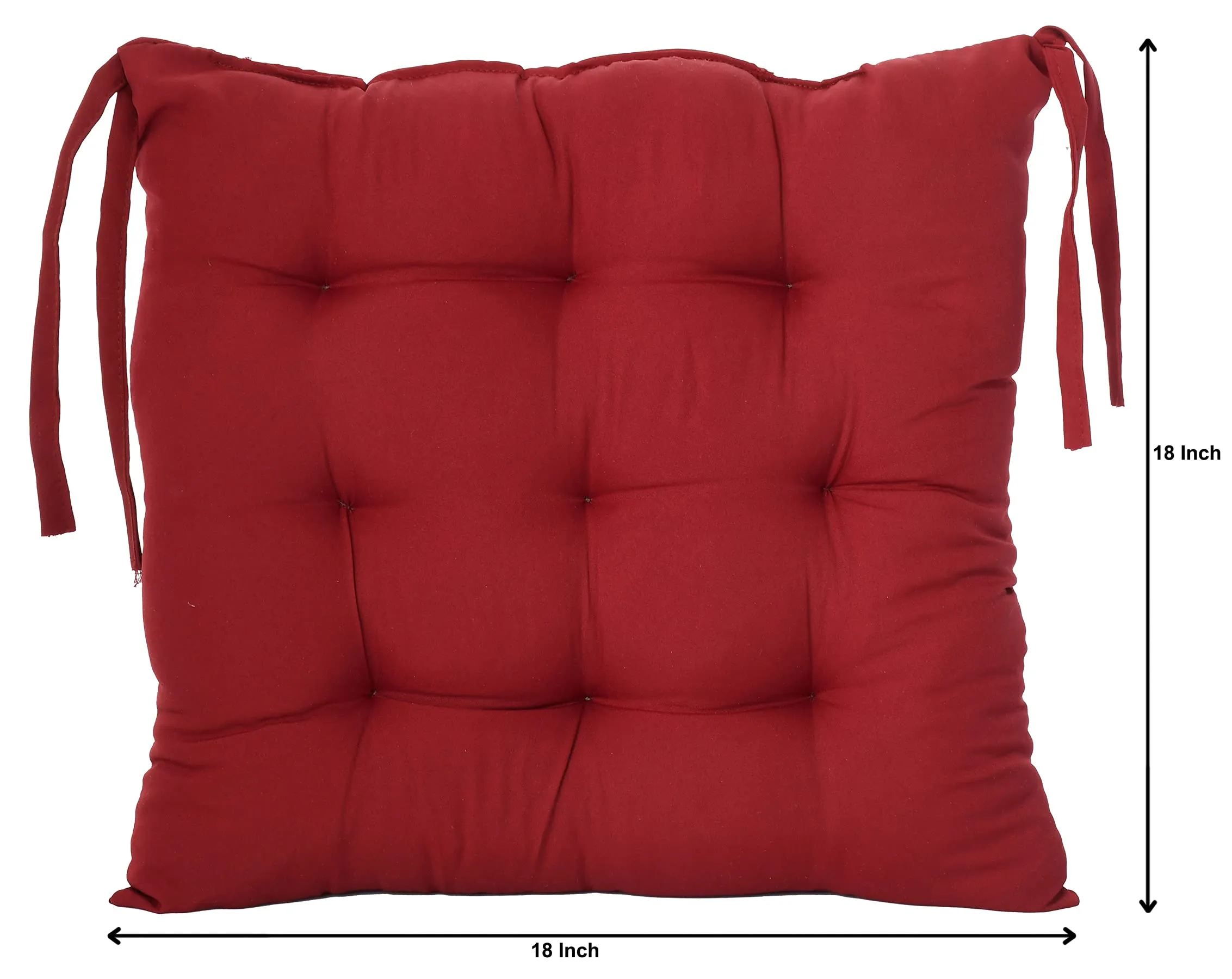 Heart Home Microfiber Square Chair Pad Seat Cushion for Car Pad, Office Chair, Indoor/Outdoor, Dining Living Room, Kitchen with Ties, 18 * 18 Inch (Maroon), Standard, HS_37_HEARTH020856
