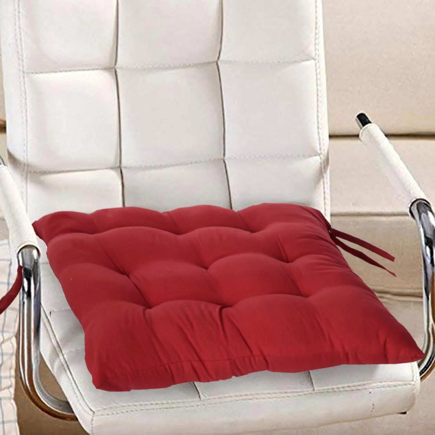 Heart Home Microfiber Square Chair Pad Seat Cushion for Car Pad, Office Chair, Indoor/Outdoor, Dining Living Room, Kitchen with Ties, 18 * 18 Inch (Maroon), Standard, HS_37_HEARTH020856