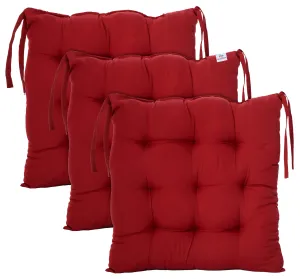 Heart Home Microfiber Square Chair Pad Seat Cushion for Car Pad, Office Chair, Indoor/Outdoor, Dining Living Room, Kitchen with Ties-Pack of 3, 18 * 18 Inch (Maroon)