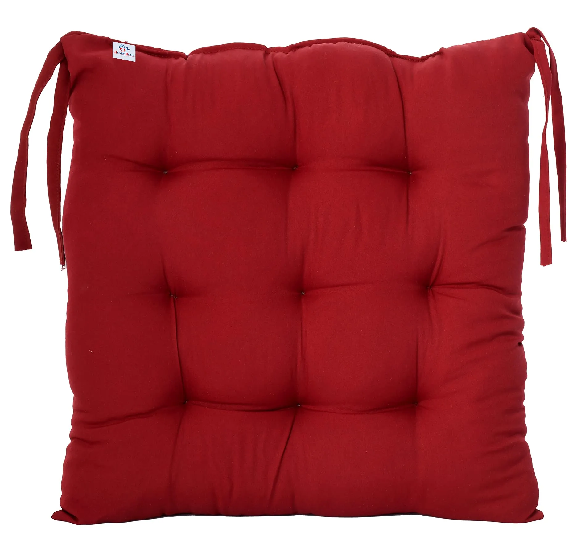 Heart Home Microfiber Square Chair Pad Seat Cushion for Car Pad, Office Chair, Indoor/Outdoor, Dining Living Room, Kitchen with Ties-Pack of 3, 18 * 18 Inch (Maroon)
