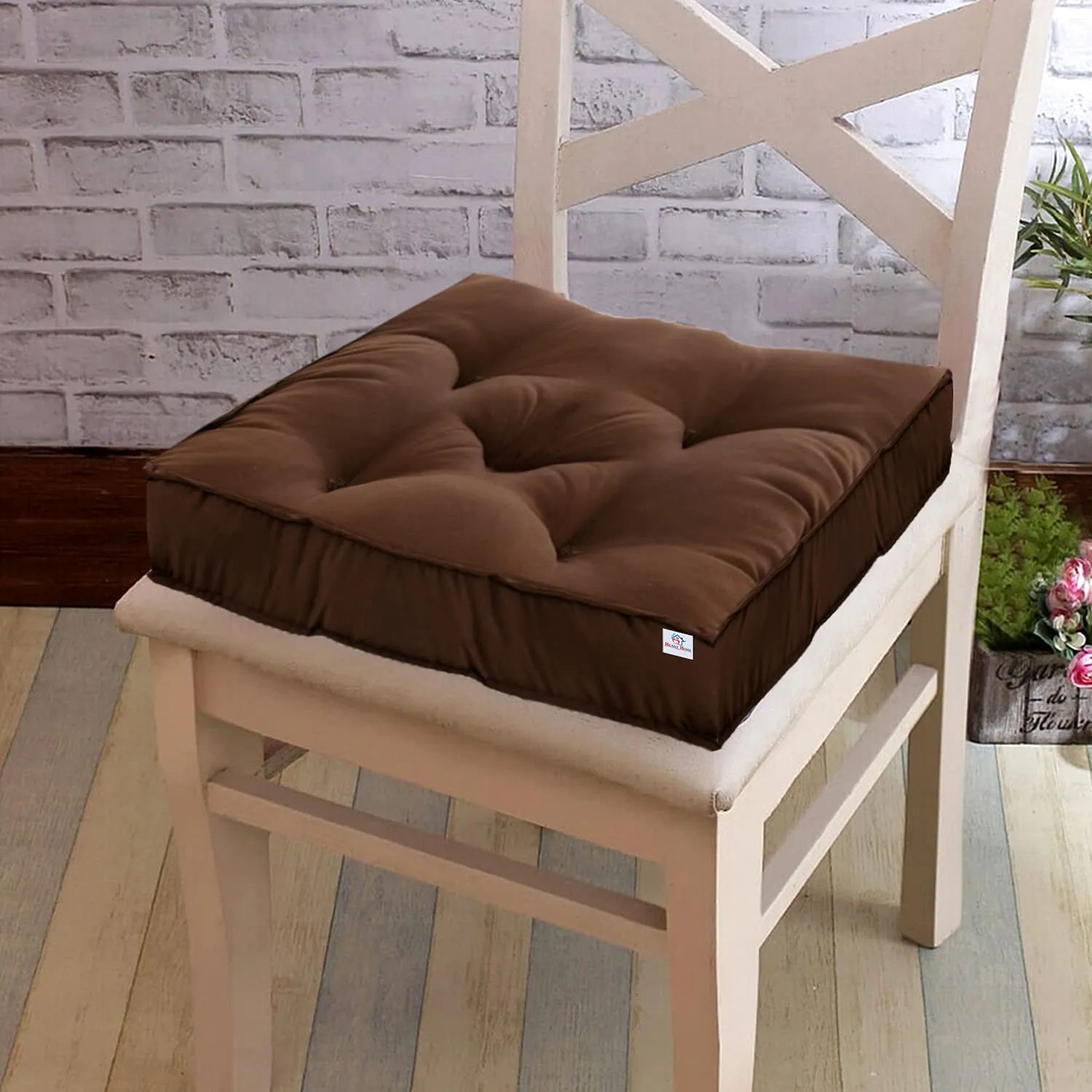 Heart Home Microfiber Square Chair Pad/Cushion for Office, Home or Car Sitting, 18 * 18 Inch (Brown) (Model: HS_37_HEARTH020889)