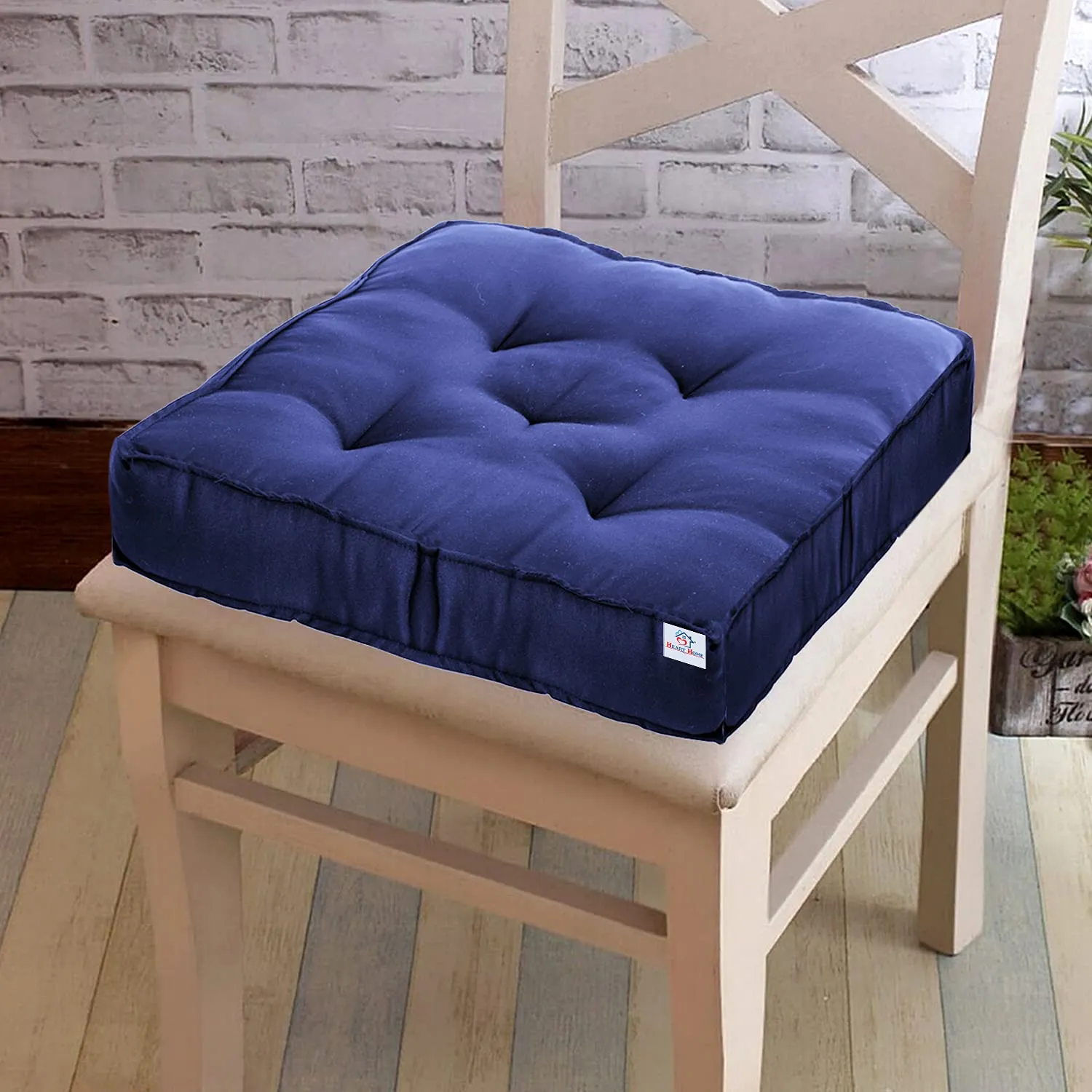Heart Home Microfiber Square Chair Pad/Cushion for Office, Home or Car Sitting, 18 * 18 Inch (Navy Blue), Standard (HS_37_HEARTH020897)