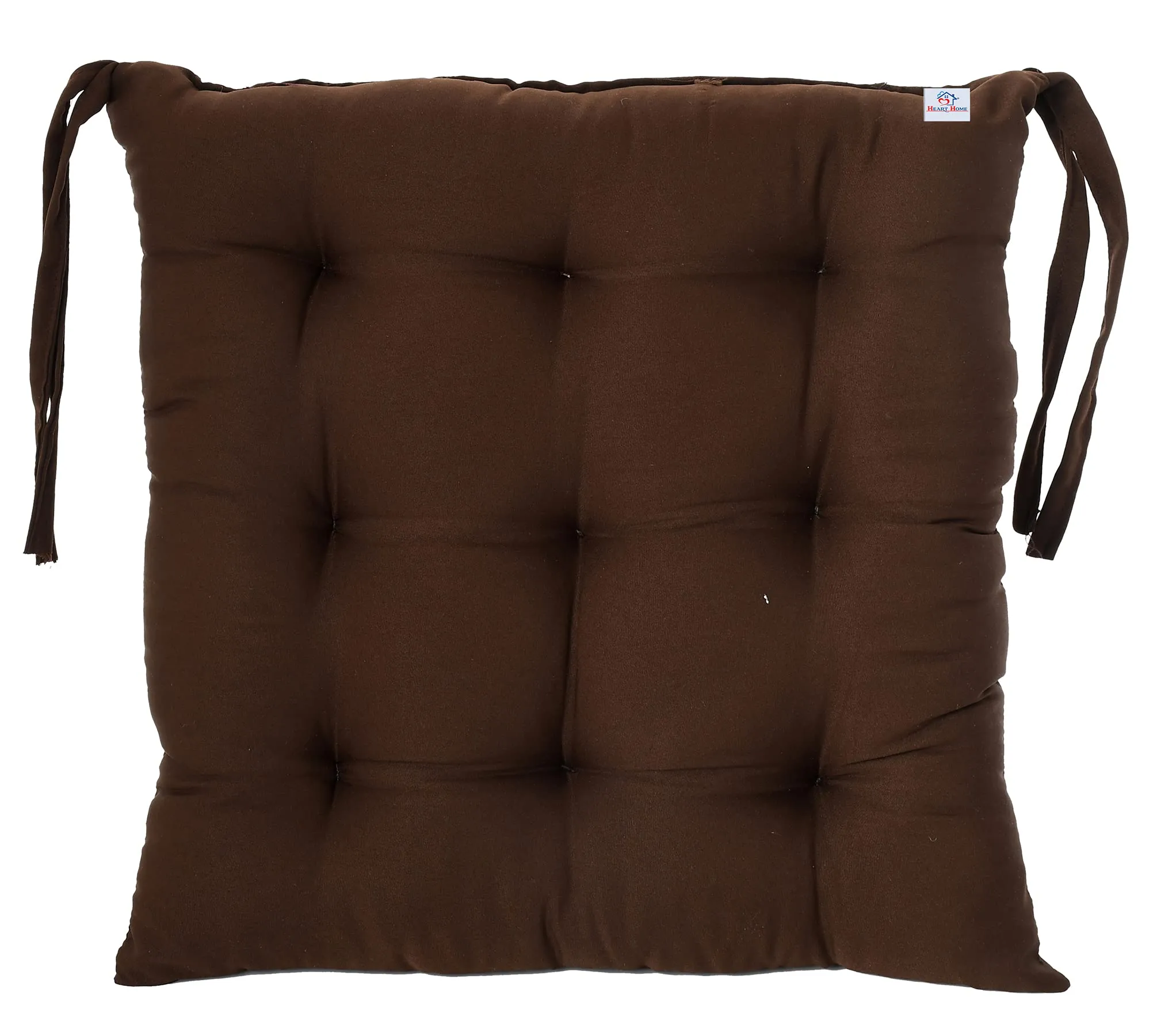 Heart Home Microfiber Square Chair Pad/Cushion for Office, Home or Car Sitting with Ties-Pack of 4, 18 * 18 Inch (Brown), Standard (HS_37_HEARTH020847)