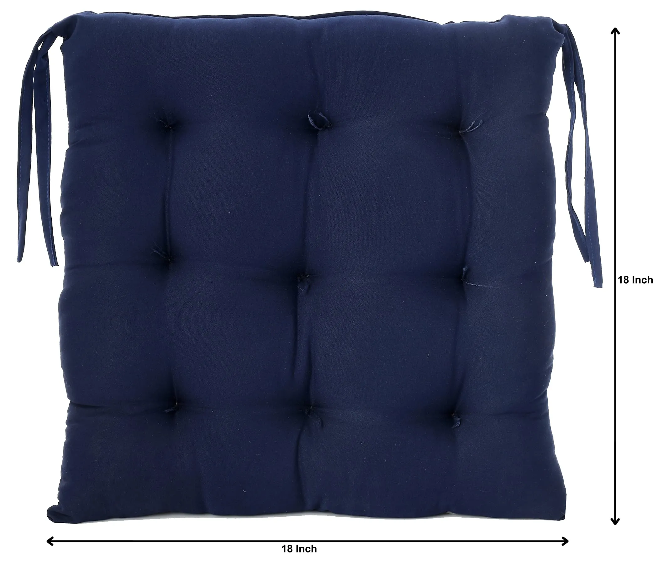 Heart Home Microfiber Square Chair Pad/Cushion for Office, Home or Car Sitting with Ties-Pack of 4, 18 * 18 Inch (Navy Blue), Standard, HS_37_HEARTH020855