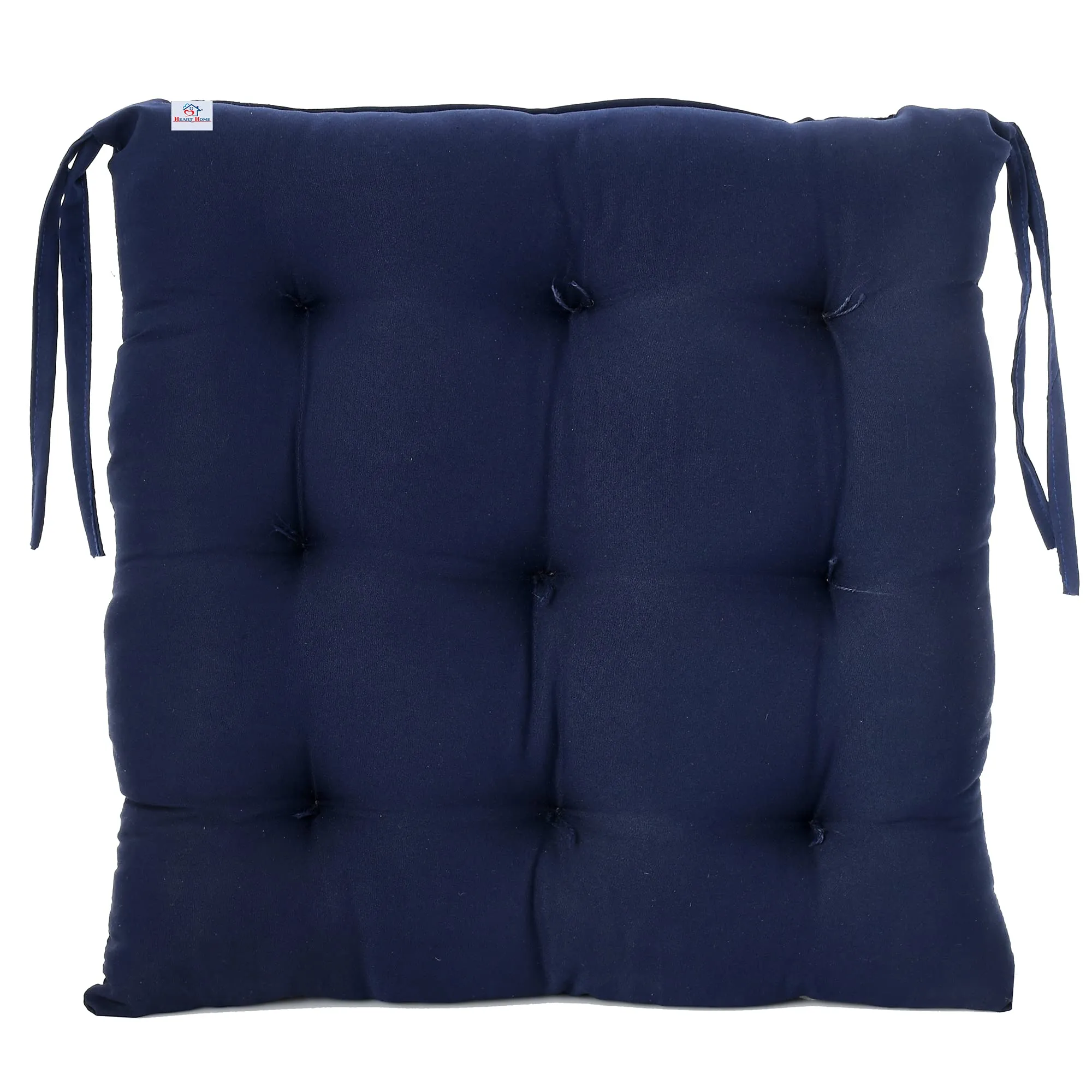 Heart Home Microfiber Square Chair Pad/Cushion for Office, Home or Car Sitting with Ties-Pack of 4, 18 * 18 Inch (Navy Blue), Standard, HS_37_HEARTH020855