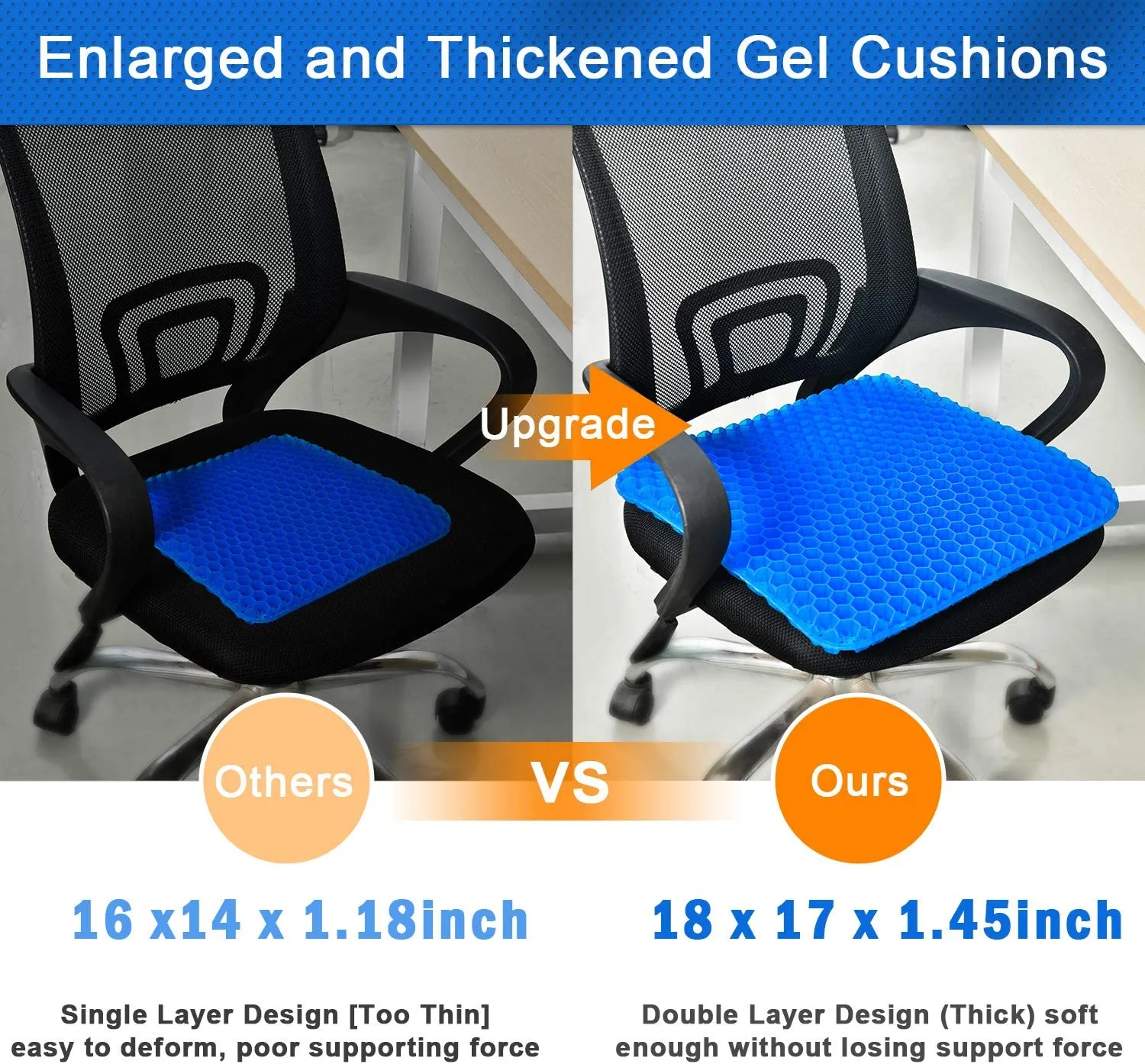 Honeycomb Pressure Point Gel Seat Cushion with Washable Non-Slip Cover