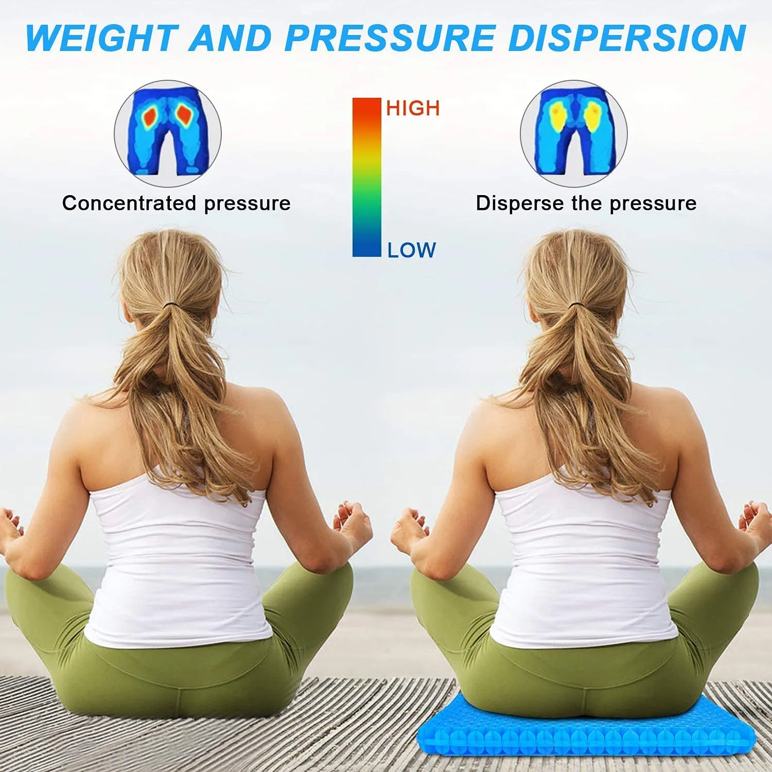 Honeycomb Pressure Point Gel Seat Cushion with Washable Non-Slip Cover
