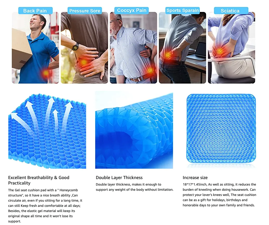 Honeycomb Pressure Point Gel Seat Cushion with Washable Non-Slip Cover