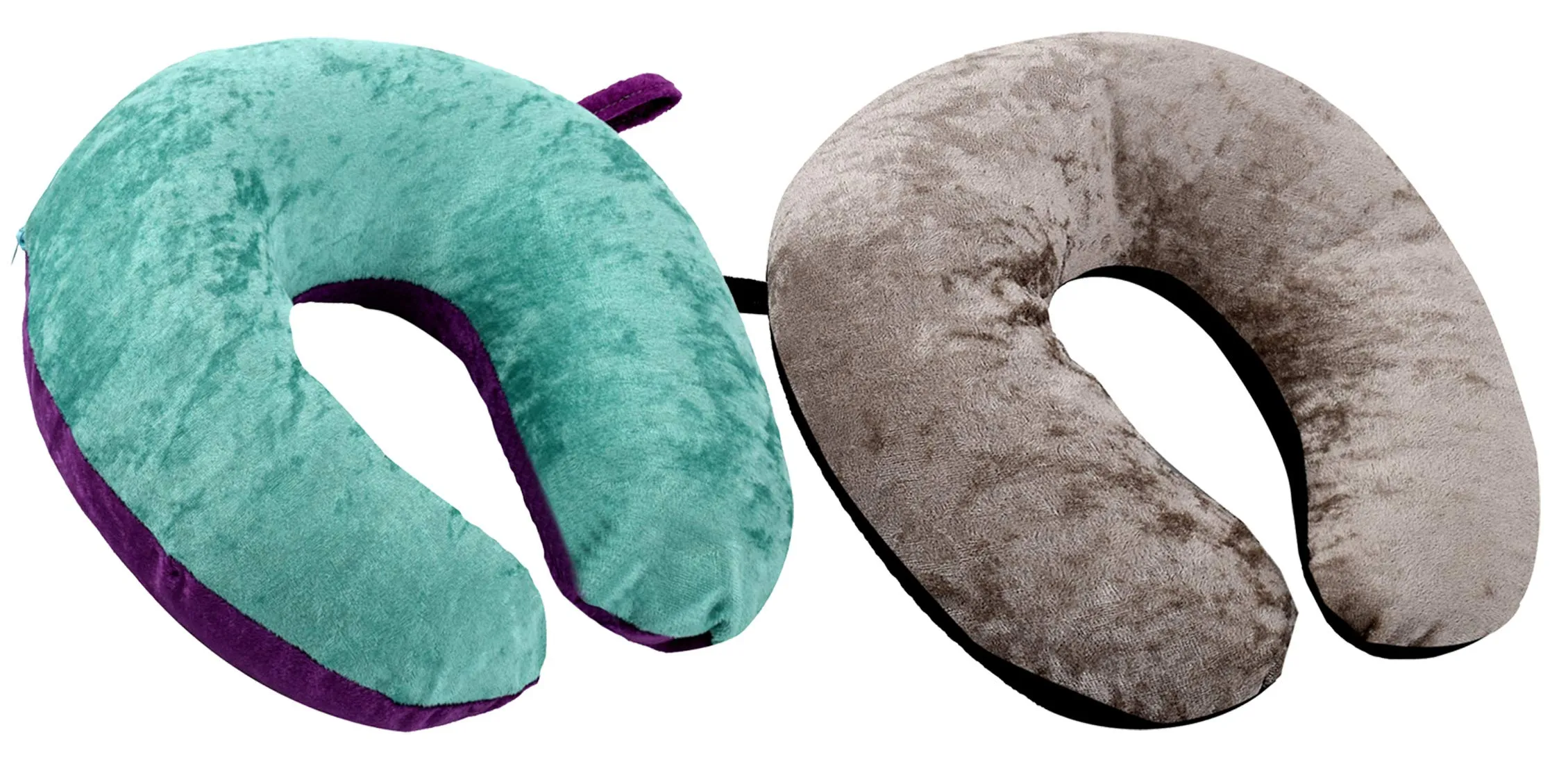 Kuber Industries 2 Pieces Unisex U-Shaped 100 Percent Pure Micro Fibre Soft Cushions Neck Rest Pillow for Travel, Car, Train, Flight, Bus (Purple & Green,Black & Grey)-CTKTC039209