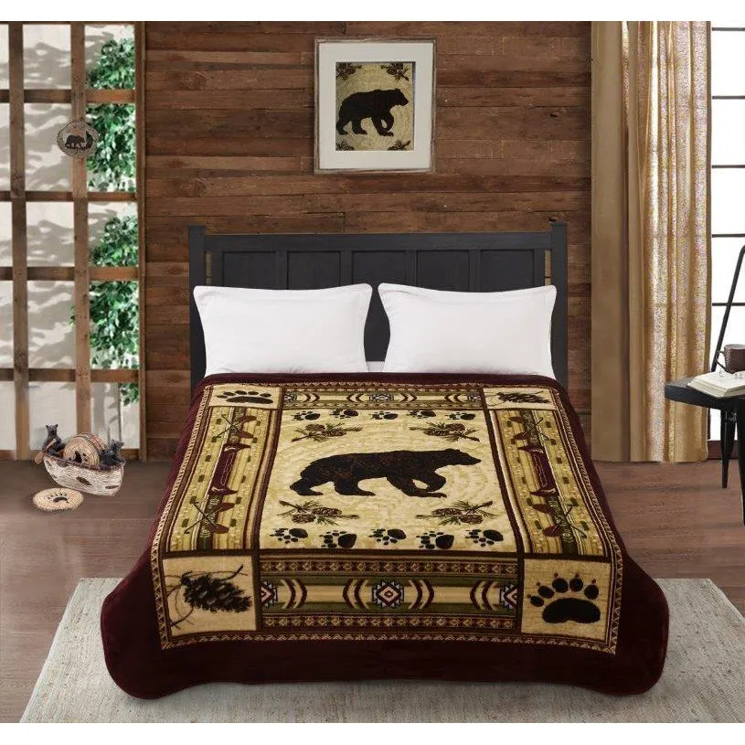 Native Bear Patchwork Plush Blanket DB5350-2 Queen Size