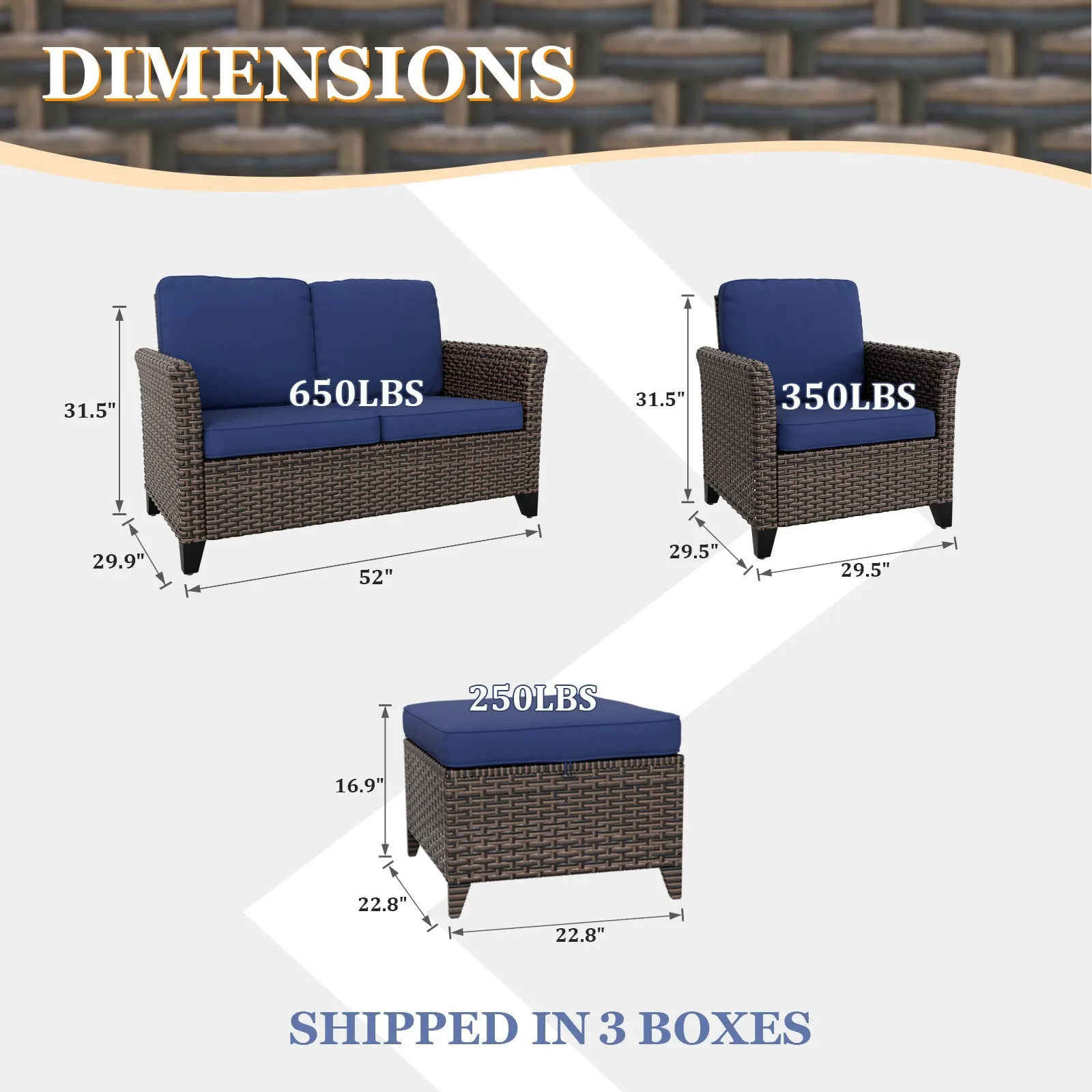 Ocean Vista Wicker Outdoor Patio Furniture Set w/ 2-Seat Loveseat, Patio Chairs, 5 Piece