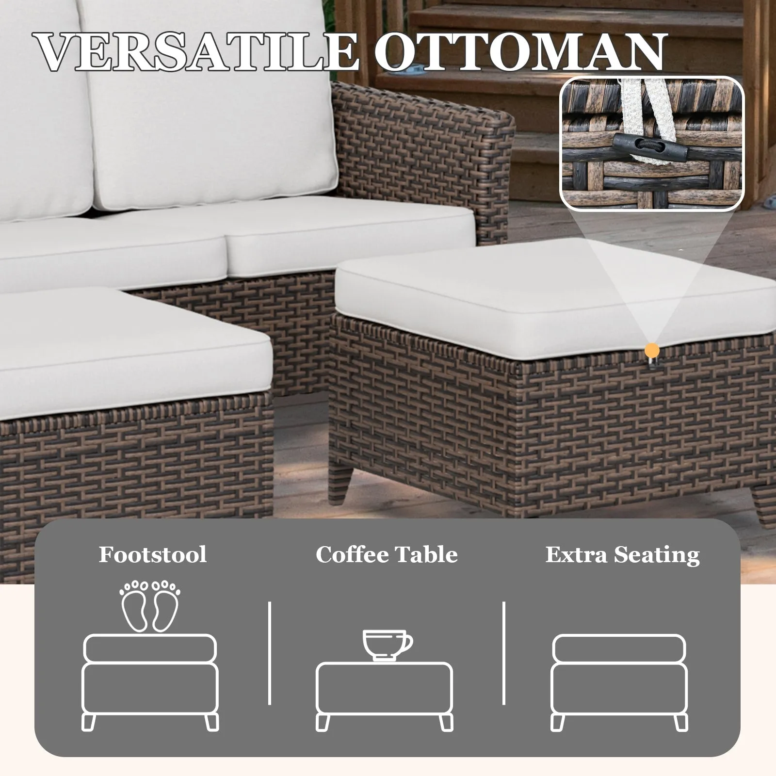 Ocean Vista Wicker Outdoor Patio Furniture Set w/ 2-Seat Loveseat, Patio Chairs, 5 Piece