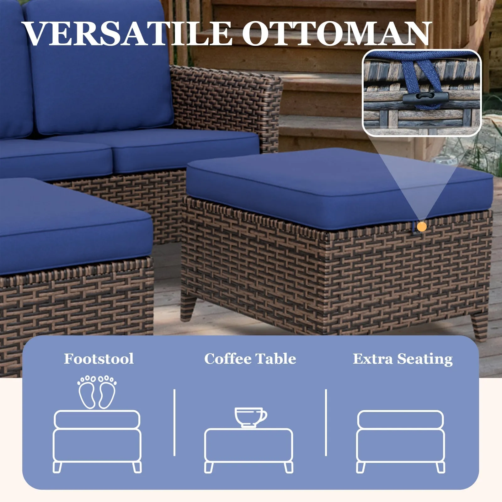 Ocean Vista Wicker Outdoor Patio Furniture Set w/ 2-Seat Loveseat, Patio Chairs, 5 Piece