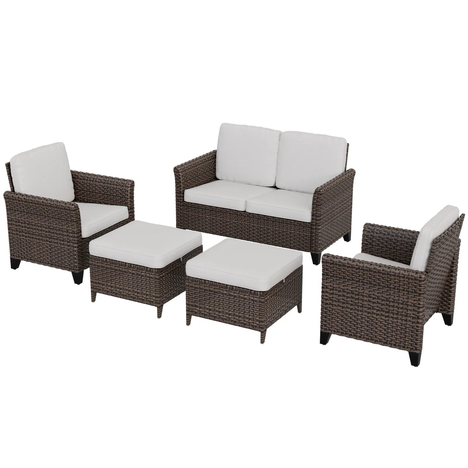 Ocean Vista Wicker Outdoor Patio Furniture Set w/ 2-Seat Loveseat, Patio Chairs, 5 Piece