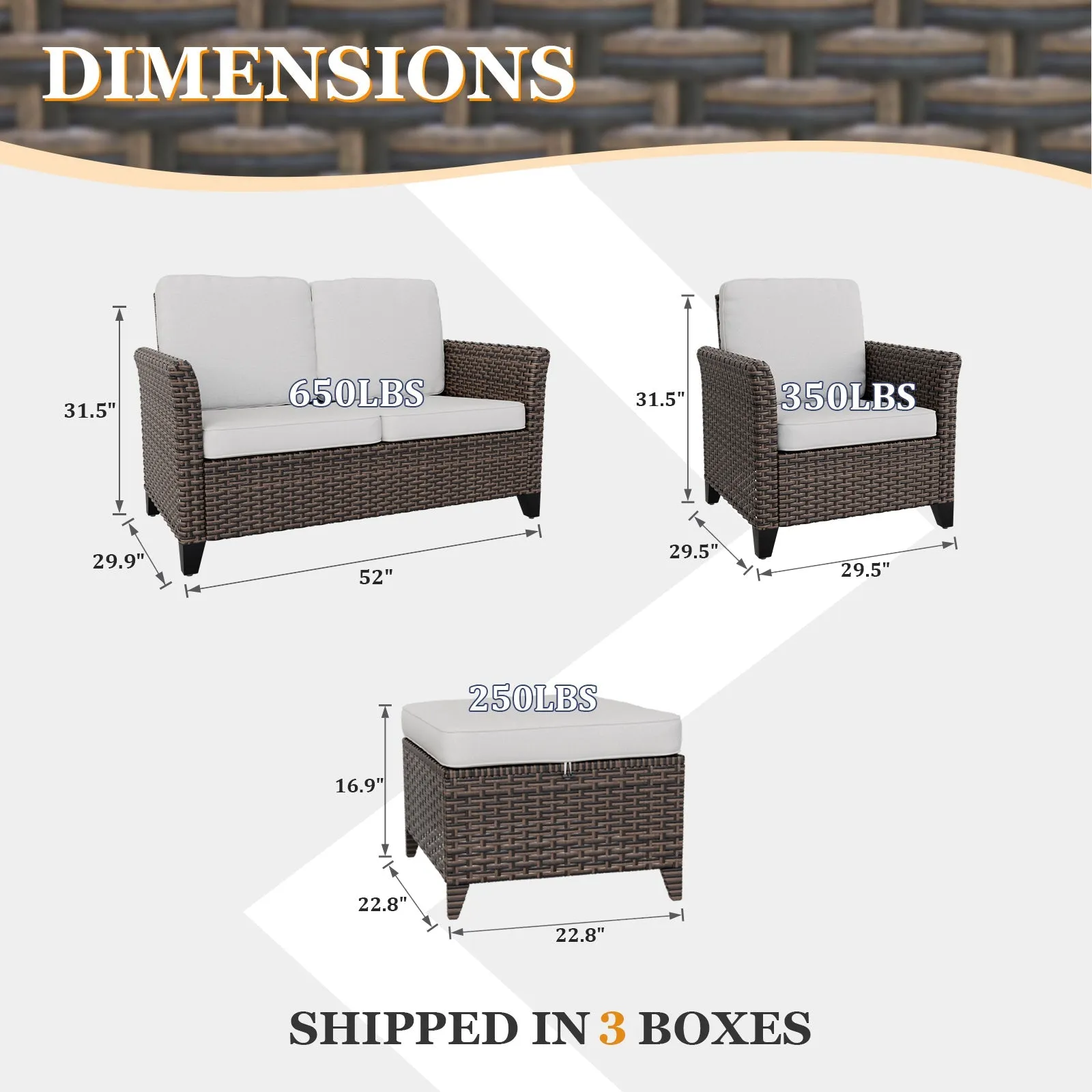 Ocean Vista Wicker Outdoor Patio Furniture Set w/ 2-Seat Loveseat, Patio Chairs, 5 Piece