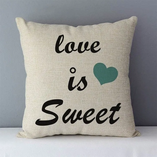 Popular phrase words letters printed couch cushion home decorative pillows 45x45cm cotton linen square cushions "Love you more"