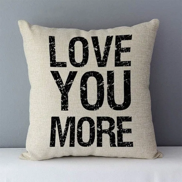 Popular phrase words letters printed couch cushion home decorative pillows 45x45cm cotton linen square cushions "Love you more"