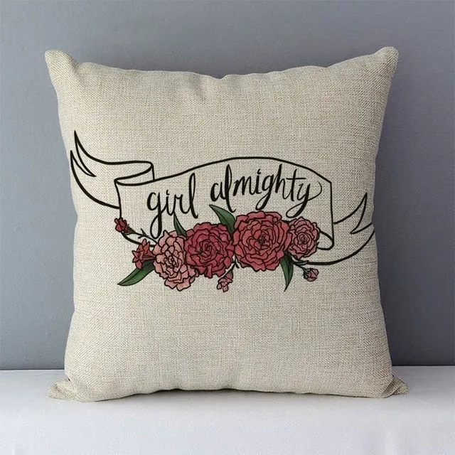 Popular phrase words letters printed couch cushion home decorative pillows 45x45cm cotton linen square cushions "Love you more"