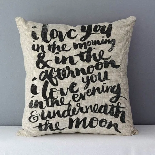 Popular phrase words letters printed couch cushion home decorative pillows 45x45cm cotton linen square cushions "Love you more"