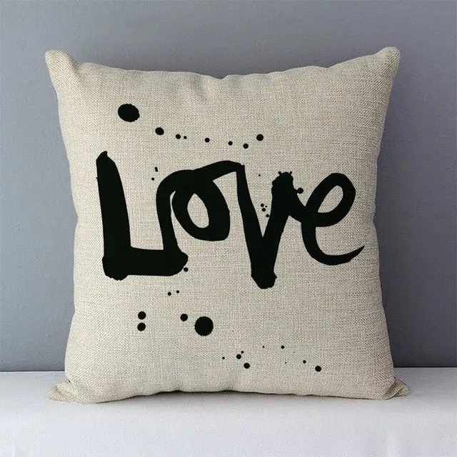 Popular phrase words letters printed couch cushion home decorative pillows 45x45cm cotton linen square cushions "Love you more"