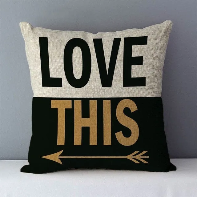 Popular phrase words letters printed couch cushion home decorative pillows 45x45cm cotton linen square cushions "Love you more"