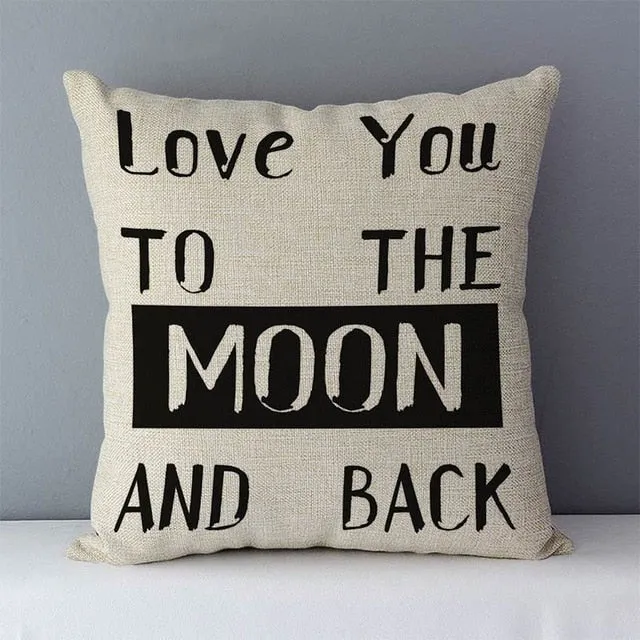 Popular phrase words letters printed couch cushion home decorative pillows 45x45cm cotton linen square cushions "Love you more"