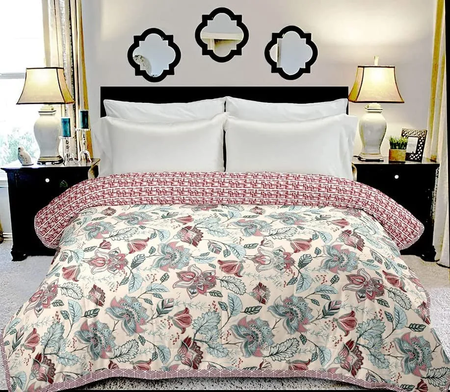 RCGCRAFT 100% Cotton Floral Printed Three Layer Cotton Camric Lightweight Dohar Heand Paipine Double Sided Blanket dohar for Single Bed (Size L:80 inch 203 cm, W:55 inch 140 cm) O_CD_Single_7