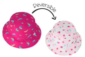 Reversible Baby & Kids Patterned Sun Hat - Pink Chameleon | Tropical