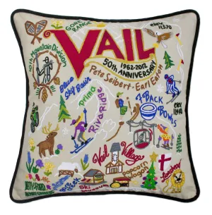 Ski Vail Hand-Embroidered Pillow