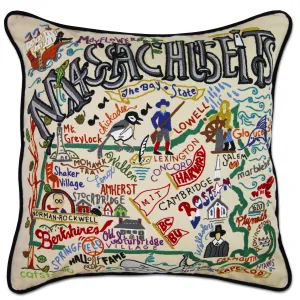 State of Massachusetts Hand-Embroidered Pillow