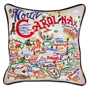 State of North Carolina Hand-Embroidered Pillow