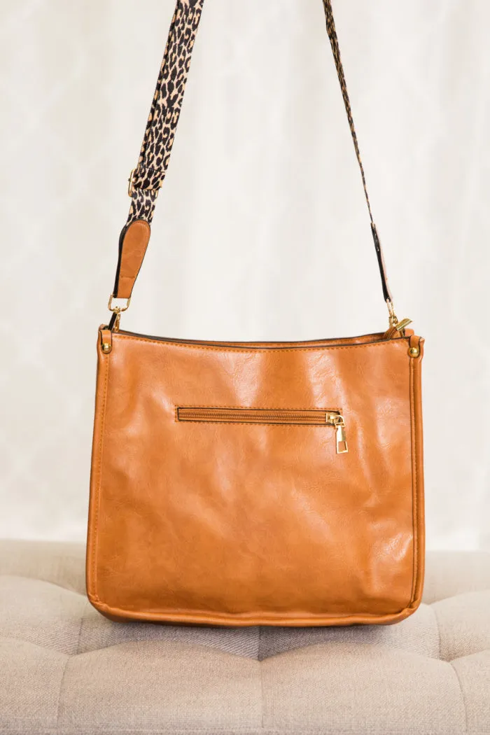 Trendy Vegan Leather Crossbody Handbag with Leopard Strap