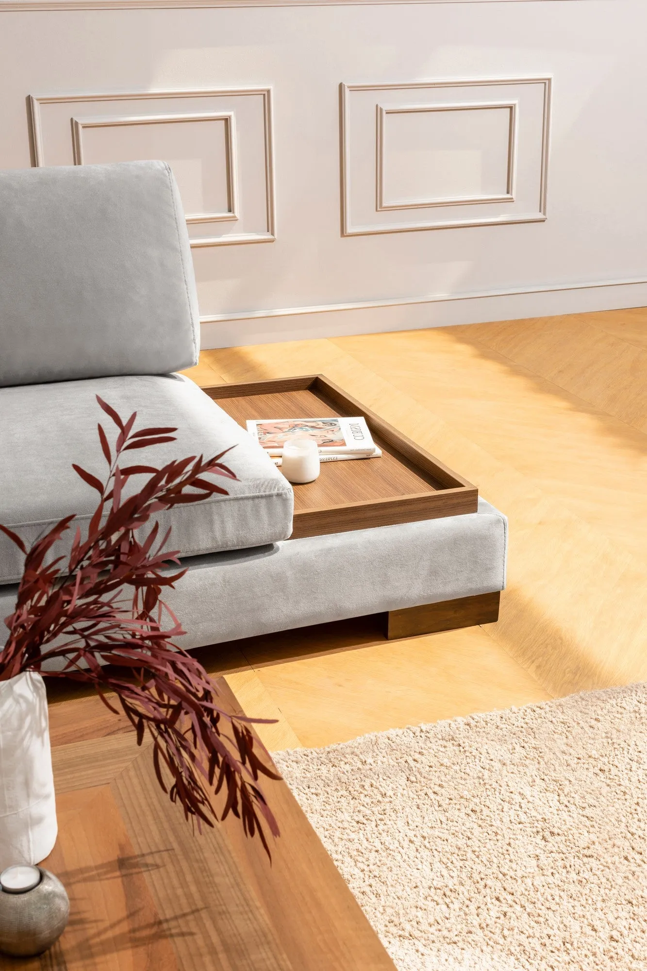 Tulip Corner Left With Pouf - Beige