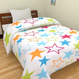 WONDERLOOK Double Bed Polyester Ac Dohar Blanket Blue White Flowers, Fabric - Polyester in Multi Color (Double, Bed) (Star Print)